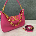 Valentino V0570 Stud Sign Grainy Calfskin Hobo Bag Plum - Default Title - View 1