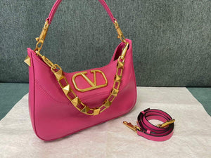 Valentino V0570 Stud Sign Grainy Calfskin Hobo Bag Plum - Default Title - View 1
