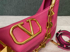 Valentino V0570 Stud Sign Grainy Calfskin Hobo Bag Plum - Default Title - View 3