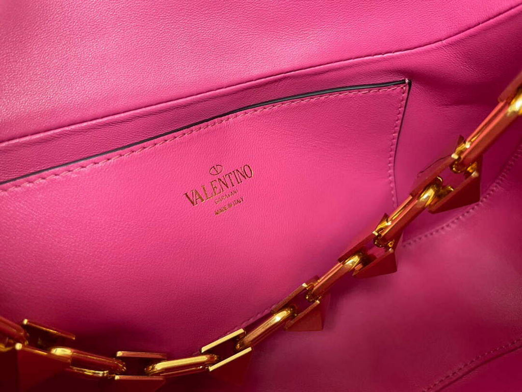 Valentino V0570 Stud Sign Grainy Calfskin Hobo Bag Plum