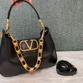 Valentino V0570 Stud Sign Grainy Calfskin Hobo Bag Black - Default Title - View 1