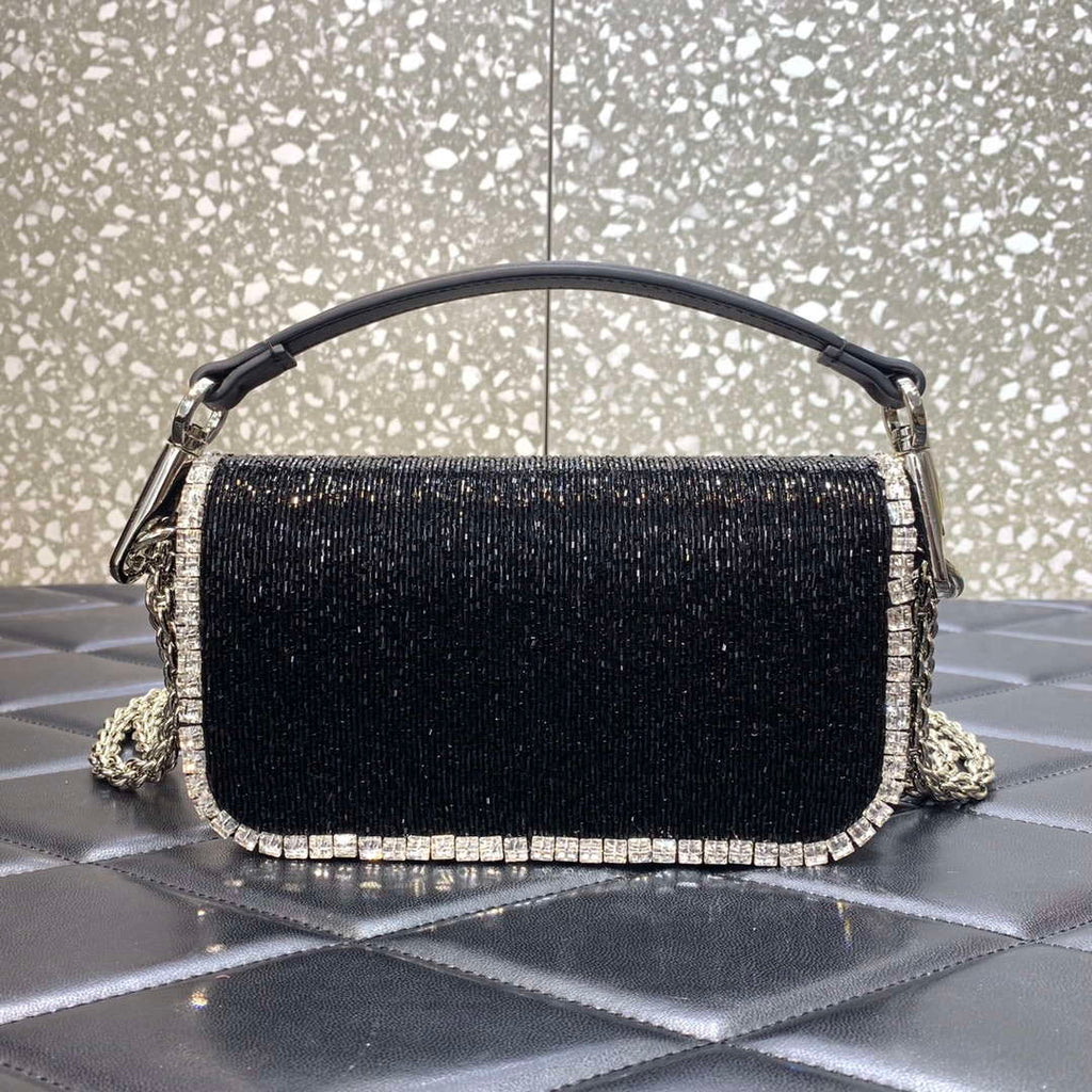 Valentino V3WCRYSTALSILVER Valentino Loc¨° Foldover Top Small Shoulder Bag Black
