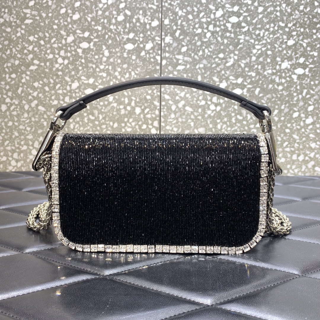 Valentino V3WCRYSTALSILVER Valentino Loc¨° Foldover Top Small Shoulder Bag Black