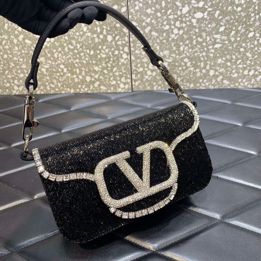 Valentino V3WCRYSTALSILVER Valentino Loc¨° Foldover Top Small Shoulder Bag Black