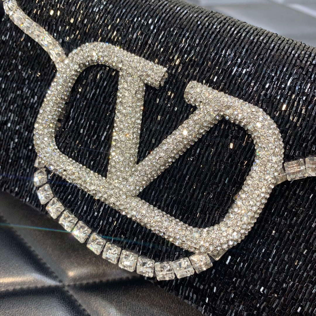 Valentino V3WCRYSTALSILVER Valentino Loc¨° Foldover Top Small Shoulder Bag Black