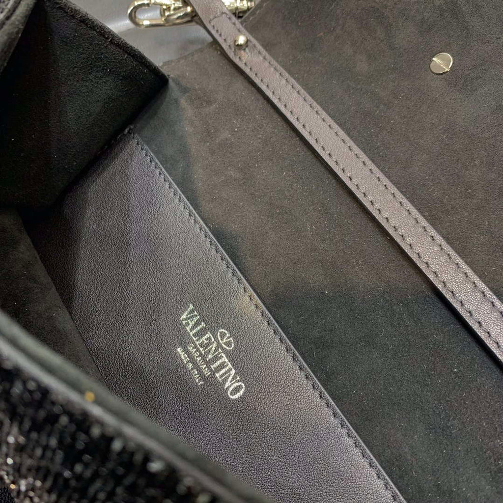 Valentino V3WCRYSTALSILVER Valentino Loc¨° Foldover Top Small Shoulder Bag Black