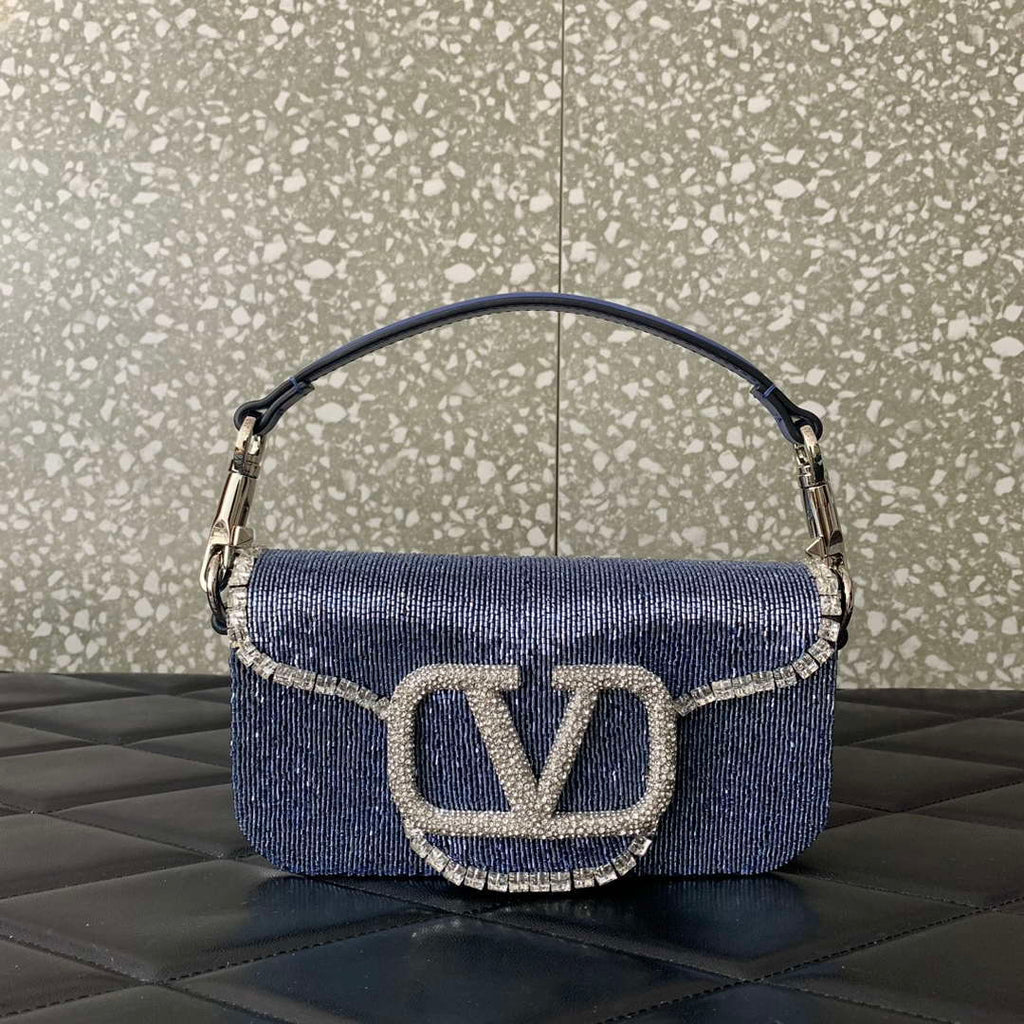 Valentino V3WCRYSTALSILVER Valentino Loc¨° Foldover Top Small Shoulder Bag Blue Purple