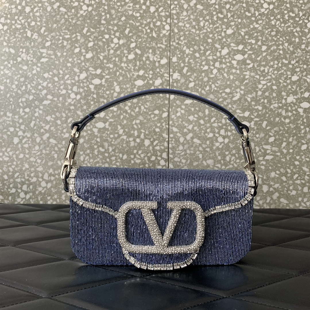 Valentino V3WCRYSTALSILVER Valentino Loc¨° Foldover Top Small Shoulder Bag Blue Purple