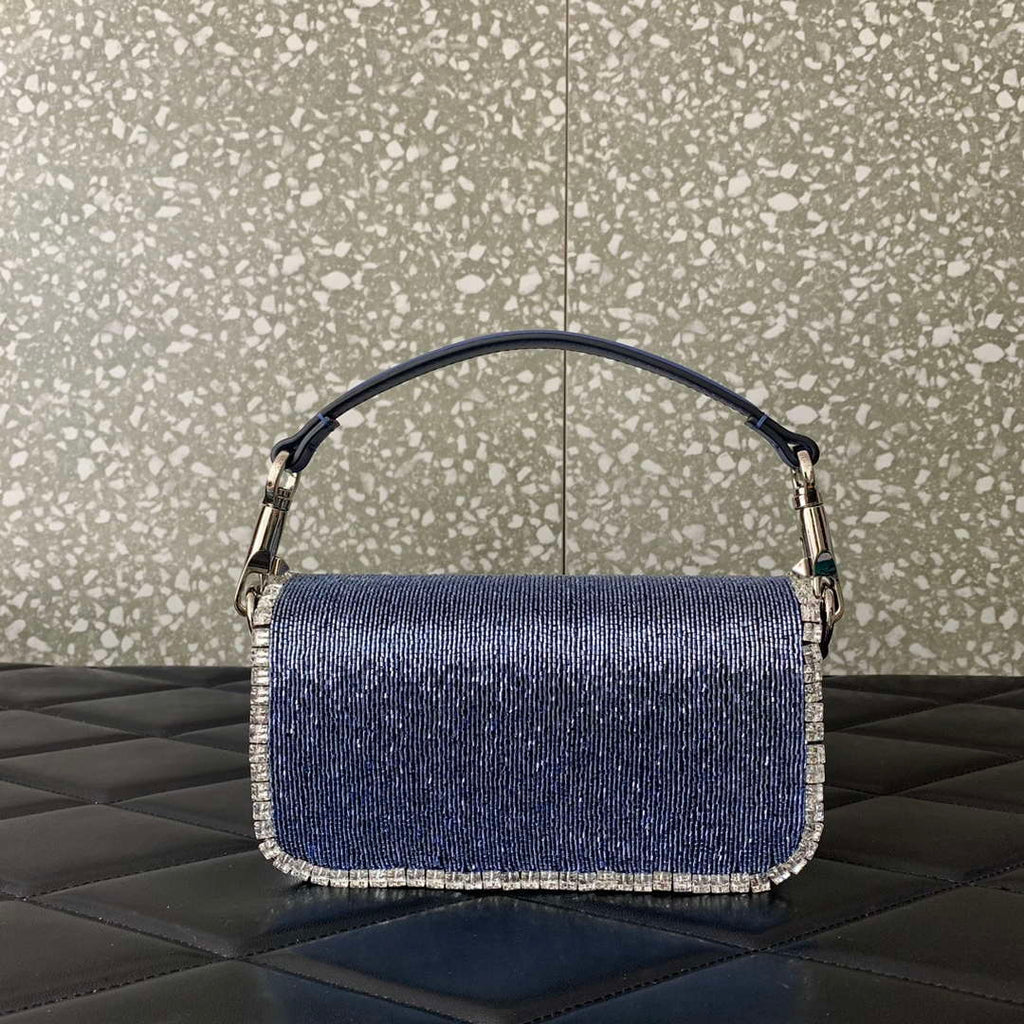 Valentino V3WCRYSTALSILVER Valentino Loc¨° Foldover Top Small Shoulder Bag Blue Purple