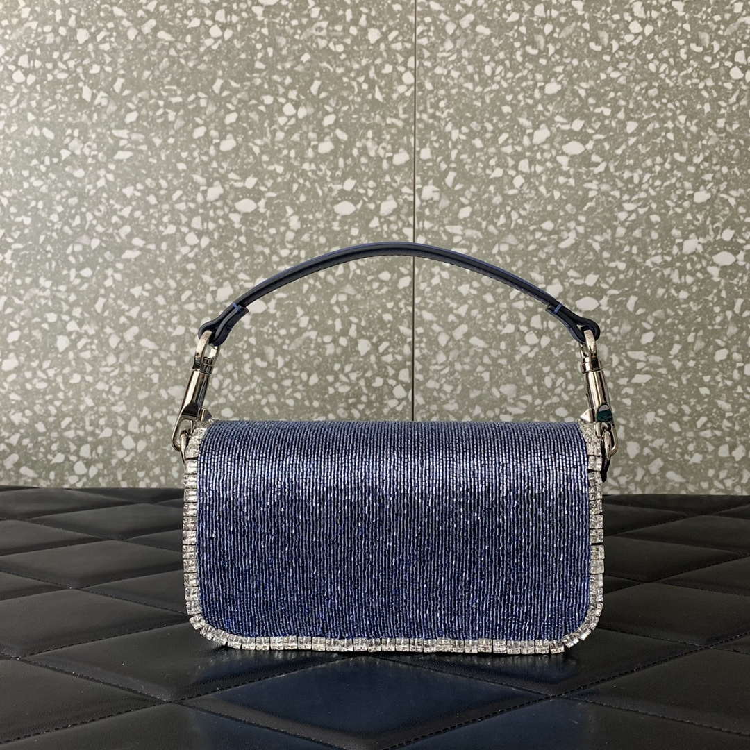 Valentino V3WCRYSTALSILVER Valentino Loc¨° Foldover Top Small Shoulder Bag Blue Purple