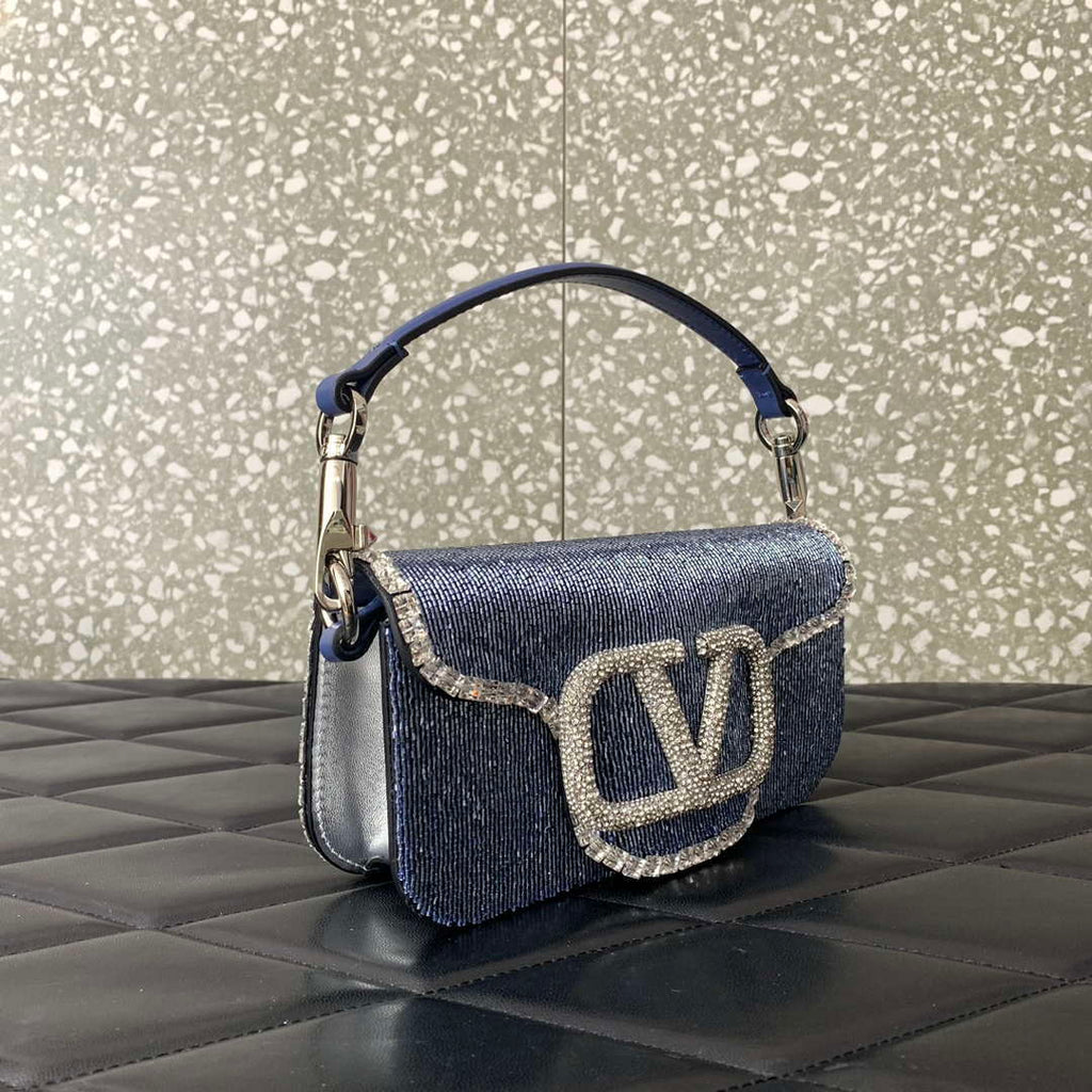 Valentino V3WCRYSTALSILVER Valentino Loc¨° Foldover Top Small Shoulder Bag Blue Purple