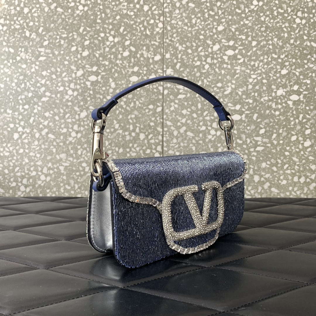 Valentino V3WCRYSTALSILVER Valentino Loc¨° Foldover Top Small Shoulder Bag Blue Purple