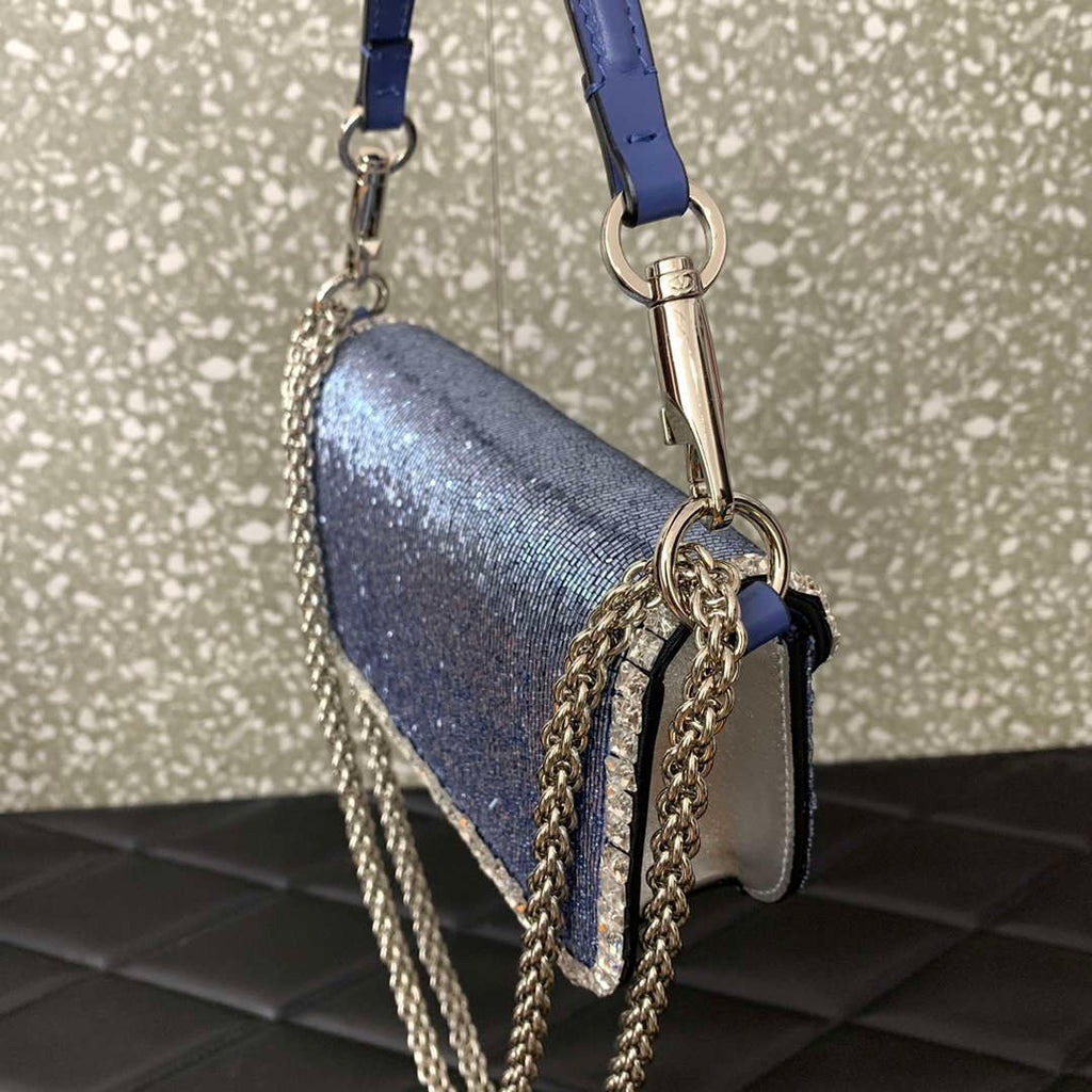 Valentino V3WCRYSTALSILVER Valentino Loc¨° Foldover Top Small Shoulder Bag Blue Purple