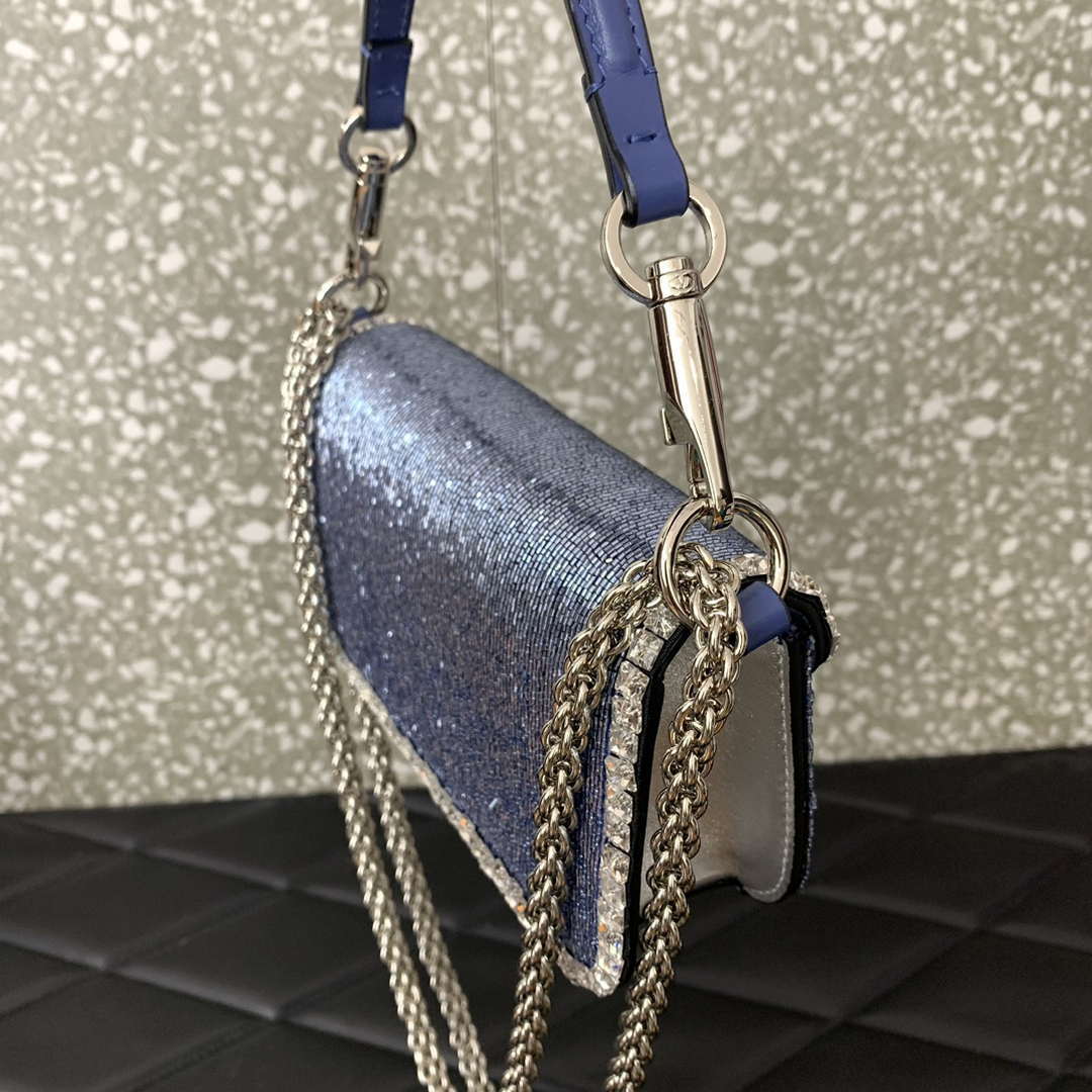 Valentino V3WCRYSTALSILVER Valentino Loc¨° Foldover Top Small Shoulder Bag Blue Purple