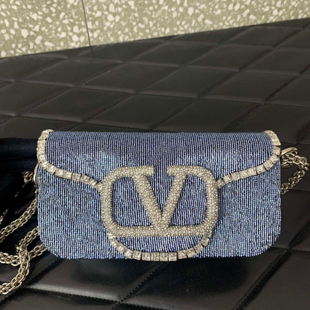 Valentino V3WCRYSTALSILVER Valentino Loc¨° Foldover Top Small Shoulder Bag Blue Purple