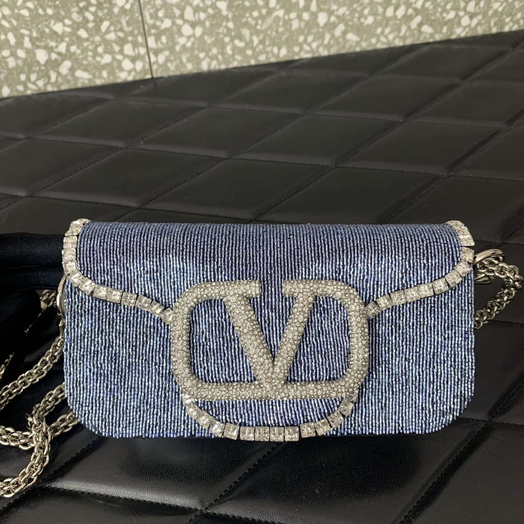 Valentino V3WCRYSTALSILVER Valentino Loc¨° Foldover Top Small Shoulder Bag Blue Purple