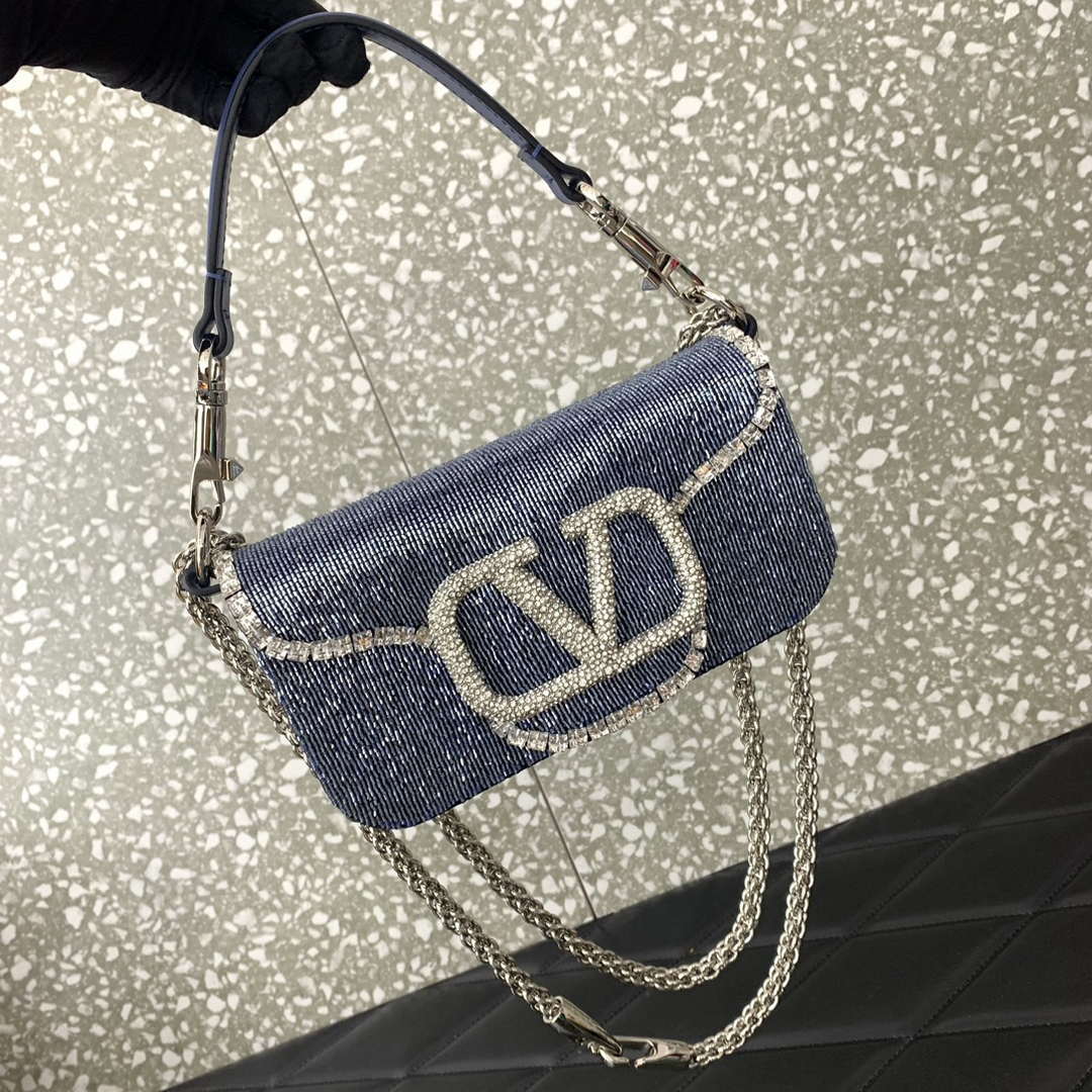 Valentino V3WCRYSTALSILVER Valentino Loc¨° Foldover Top Small Shoulder Bag Blue Purple