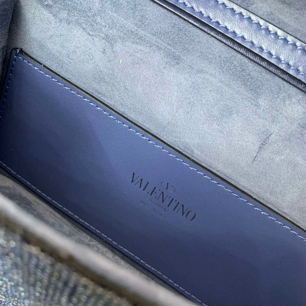 Valentino V3WCRYSTALSILVER Valentino Loc¨° Foldover Top Small Shoulder Bag Blue Purple