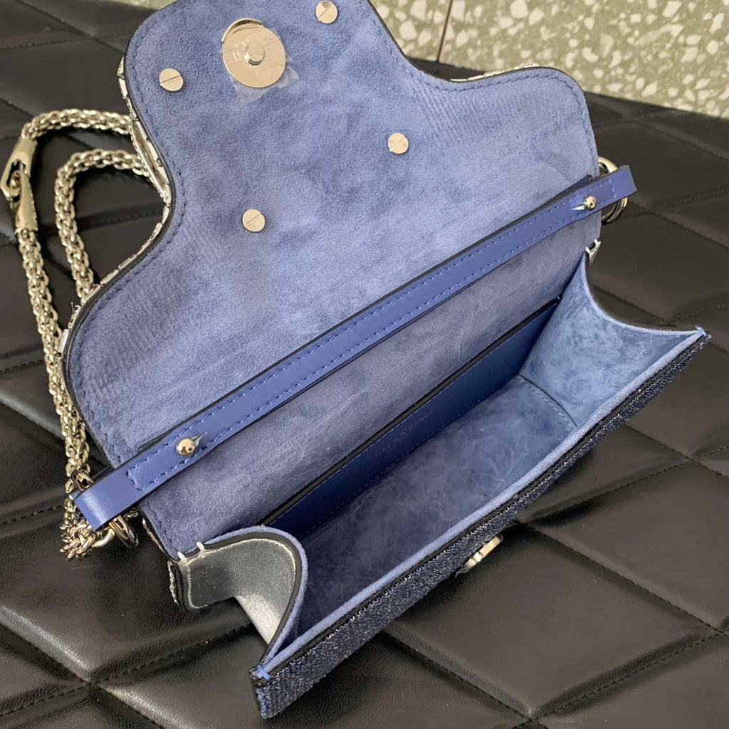 Valentino V3WCRYSTALSILVER Valentino Loc¨° Foldover Top Small Shoulder Bag Blue Purple