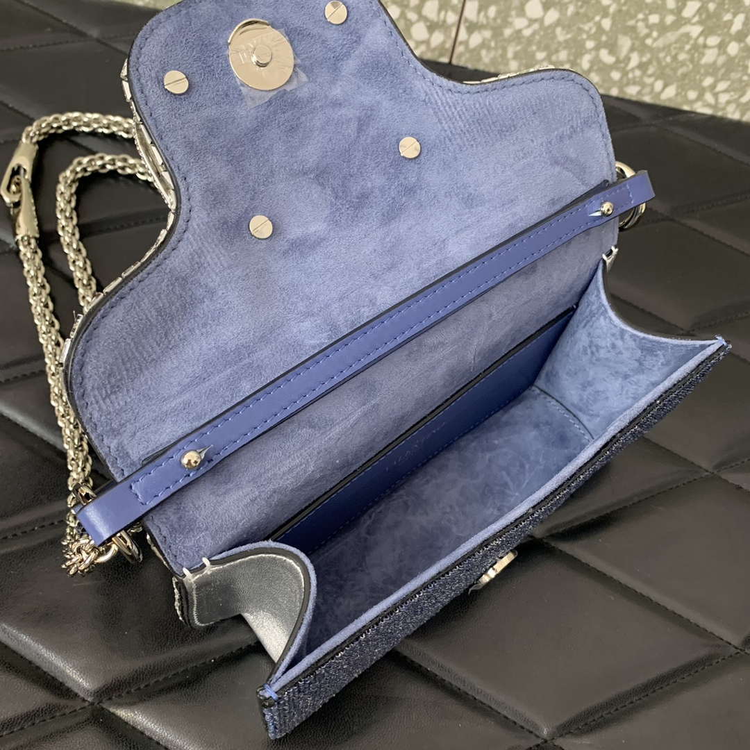 Valentino V3WCRYSTALSILVER Valentino Loc¨° Foldover Top Small Shoulder Bag Blue Purple