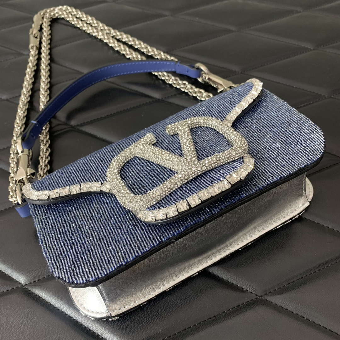 Valentino V3WCRYSTALSILVER Valentino Loc¨° Foldover Top Small Shoulder Bag Blue Purple