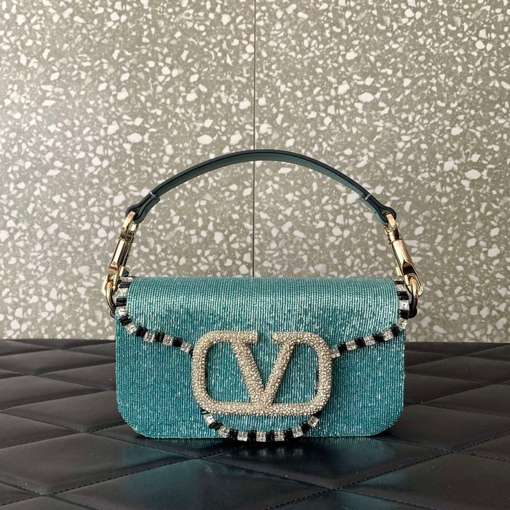 Valentino V3WCRYSTALSILVER Valentino Loc¨° Foldover Top Small Shoulder Bag Ligth Blue