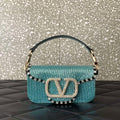 Valentino V3WCRYSTALSILVER Valentino Loc¨° Foldover Top Small Shoulder Bag Ligth Blue
