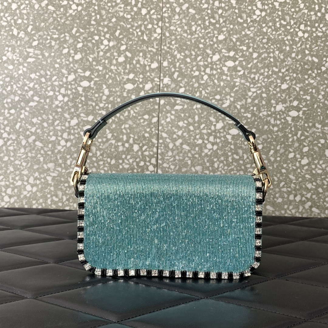 Valentino V3WCRYSTALSILVER Valentino Loc¨° Foldover Top Small Shoulder Bag Ligth Blue