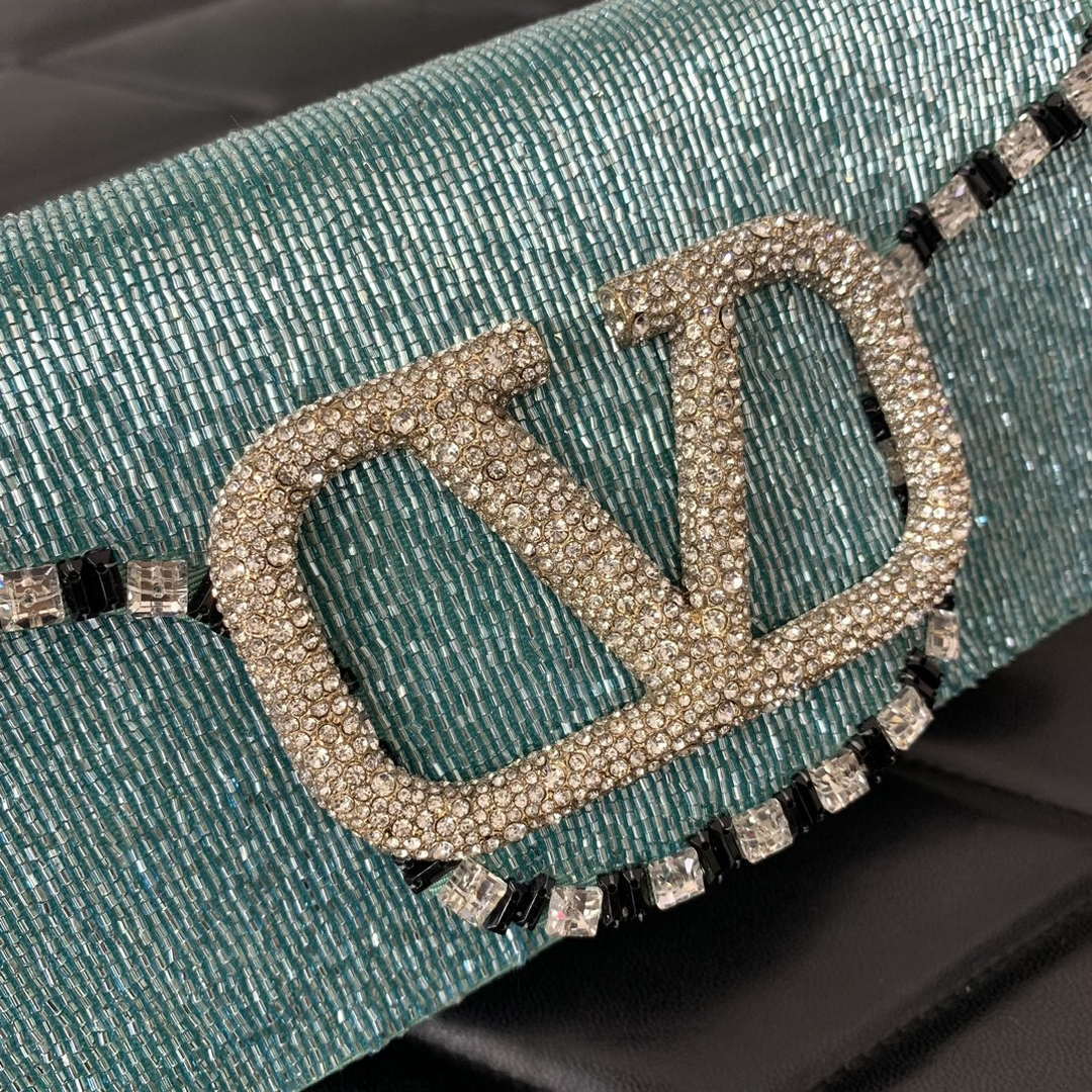 Valentino V3WCRYSTALSILVER Valentino Loc¨° Foldover Top Small Shoulder Bag Ligth Blue