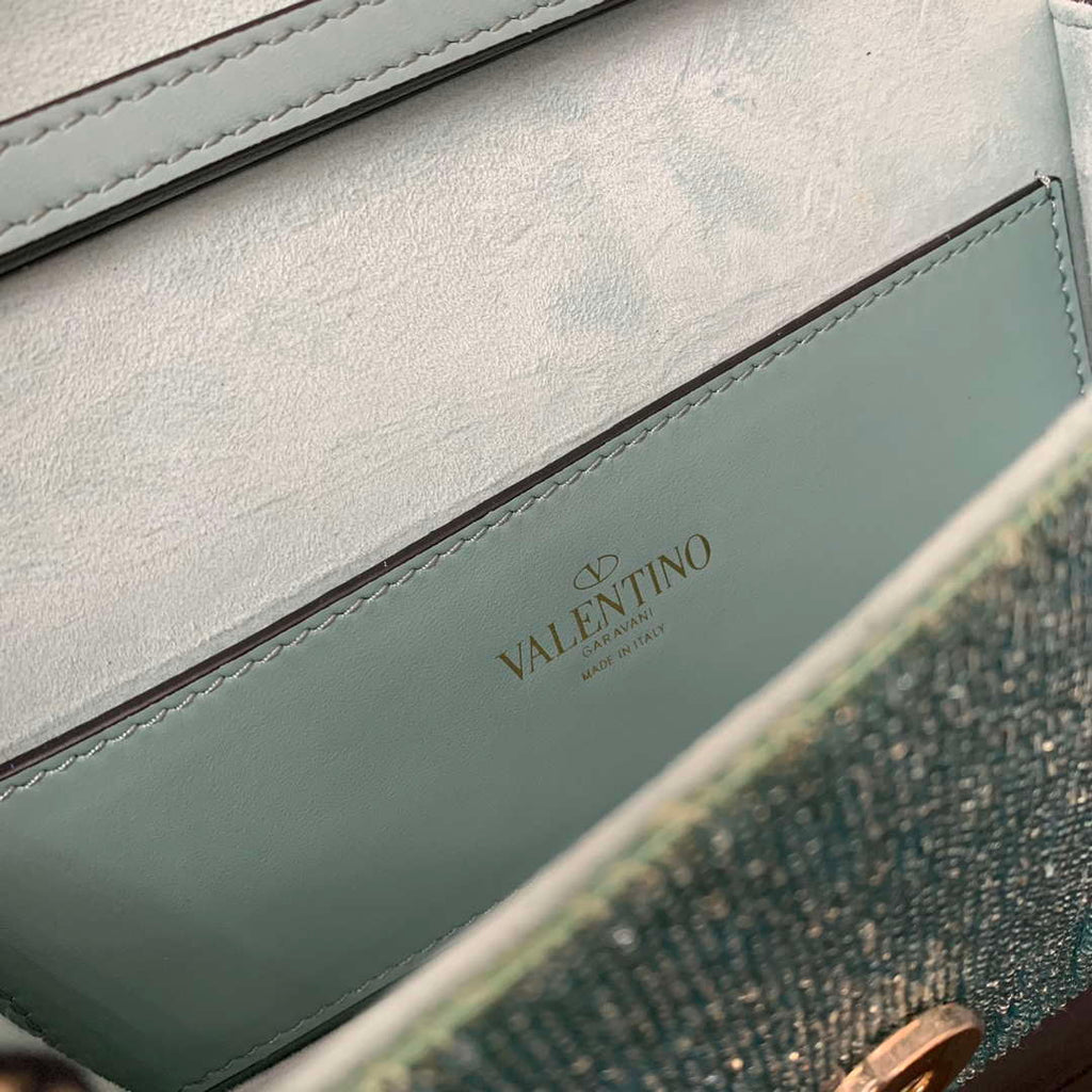 Valentino V3WCRYSTALSILVER Valentino Loc¨° Foldover Top Small Shoulder Bag Ligth Blue
