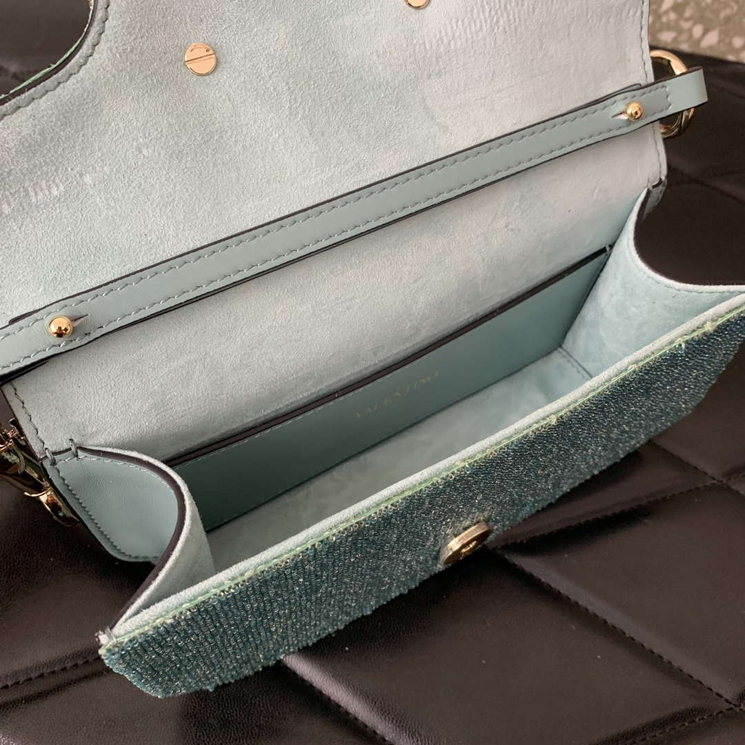 Valentino V3WCRYSTALSILVER Valentino Loc¨° Foldover Top Small Shoulder Bag Ligth Blue