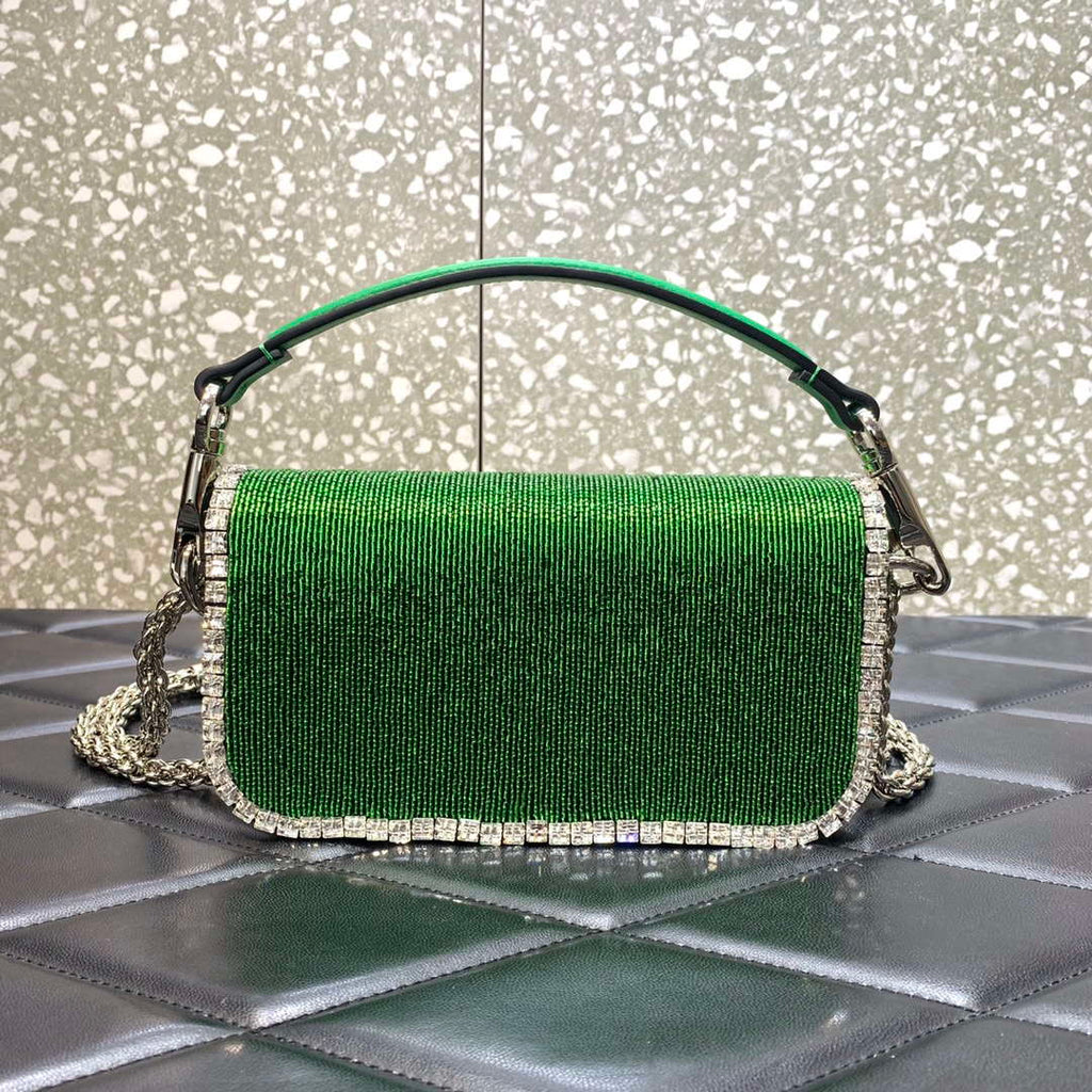 Valentino V3WCRYSTALSILVER Valentino Loc¨° Foldover Top Small Shoulder Bag Green