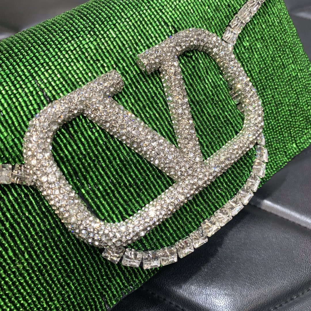 Valentino V3WCRYSTALSILVER Valentino Loc¨° Foldover Top Small Shoulder Bag Green