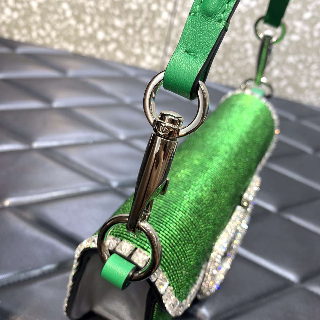 Valentino V3WCRYSTALSILVER Valentino Loc¨° Foldover Top Small Shoulder Bag Green