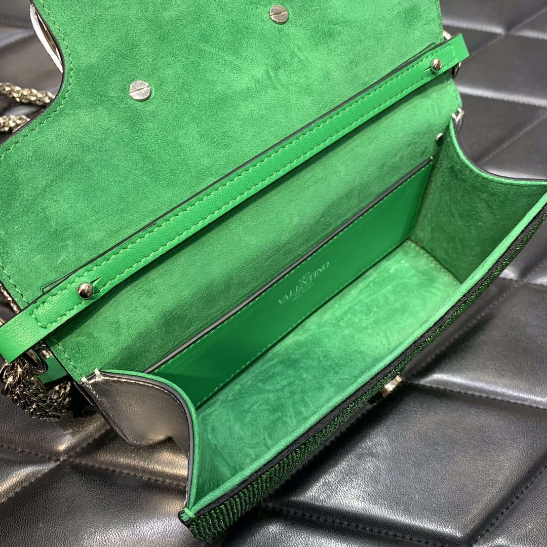 Valentino V3WCRYSTALSILVER Valentino Loc¨° Foldover Top Small Shoulder Bag Green
