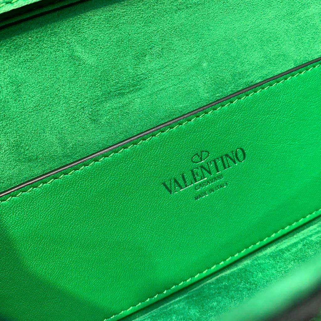 Valentino V3WCRYSTALSILVER Valentino Loc¨° Foldover Top Small Shoulder Bag Green