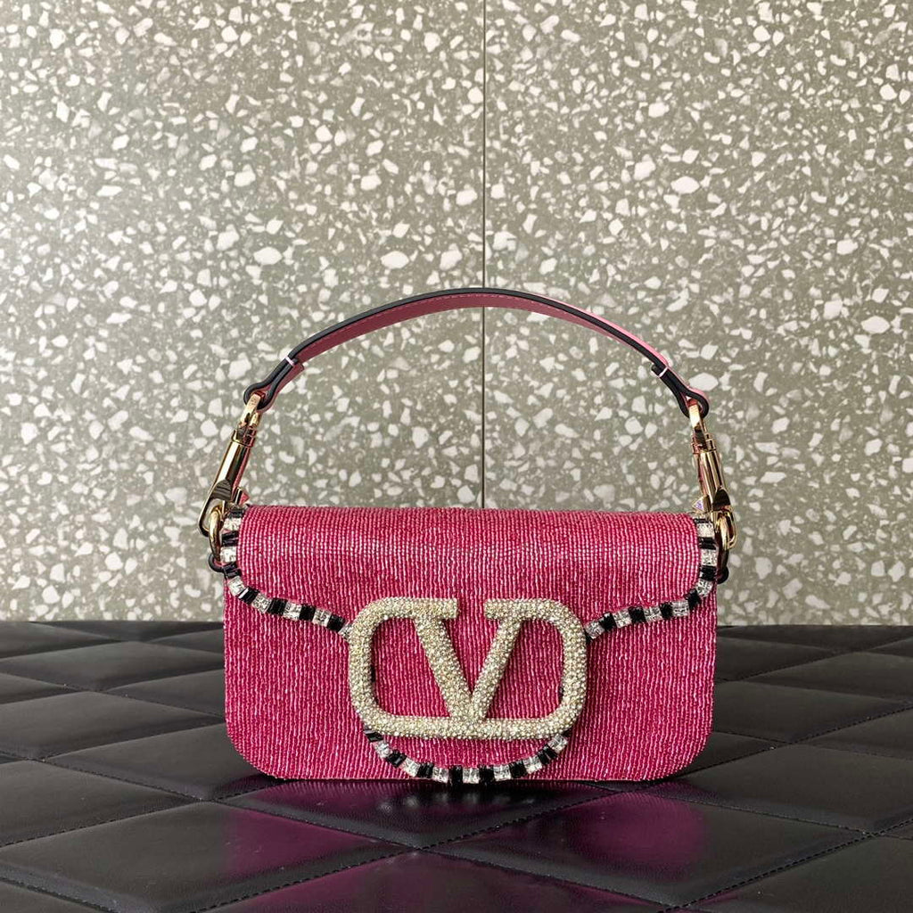 Valentino V3WCRYSTALSILVER Valentino Loc¨° Foldover Top Small Shoulder Bag Pink
