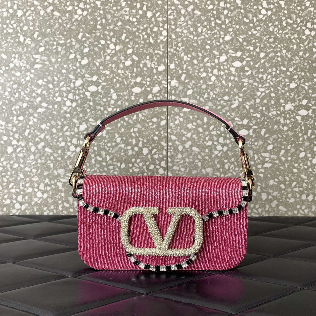 Valentino V3WCRYSTALSILVER Valentino Loc¨° Foldover Top Small Shoulder Bag Pink