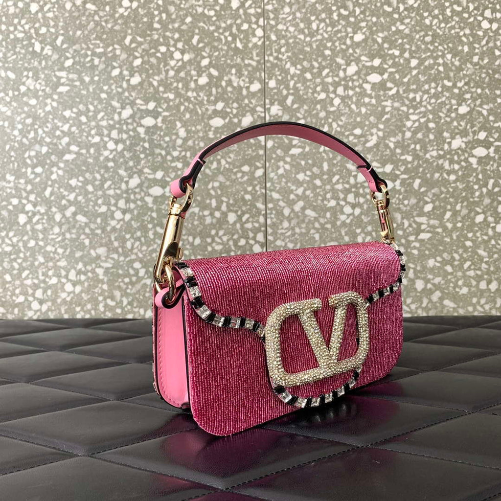 Valentino V3WCRYSTALSILVER Valentino Loc¨° Foldover Top Small Shoulder Bag Pink