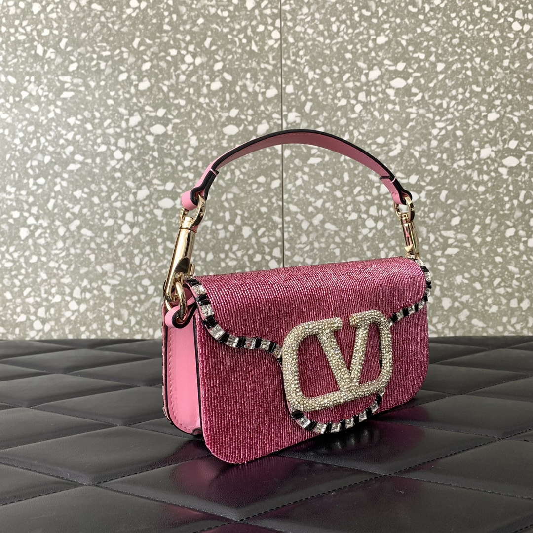 Valentino V3WCRYSTALSILVER Valentino Loc¨° Foldover Top Small Shoulder Bag Pink