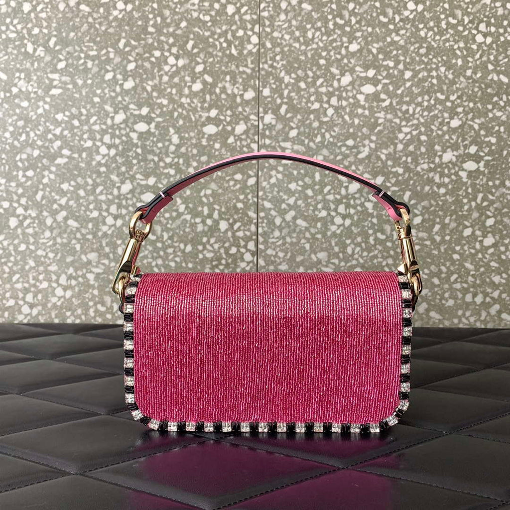 Valentino V3WCRYSTALSILVER Valentino Loc¨° Foldover Top Small Shoulder Bag Pink