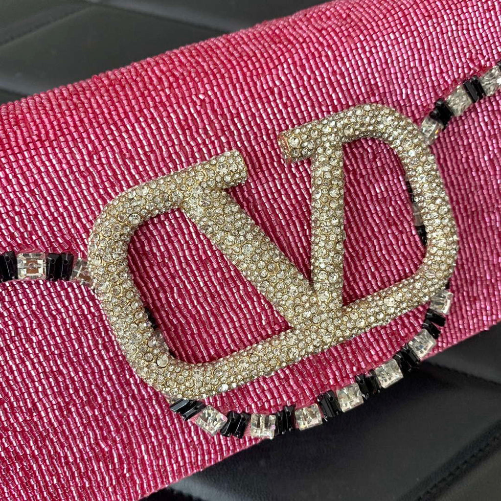 Valentino V3WCRYSTALSILVER Valentino Loc¨° Foldover Top Small Shoulder Bag Pink