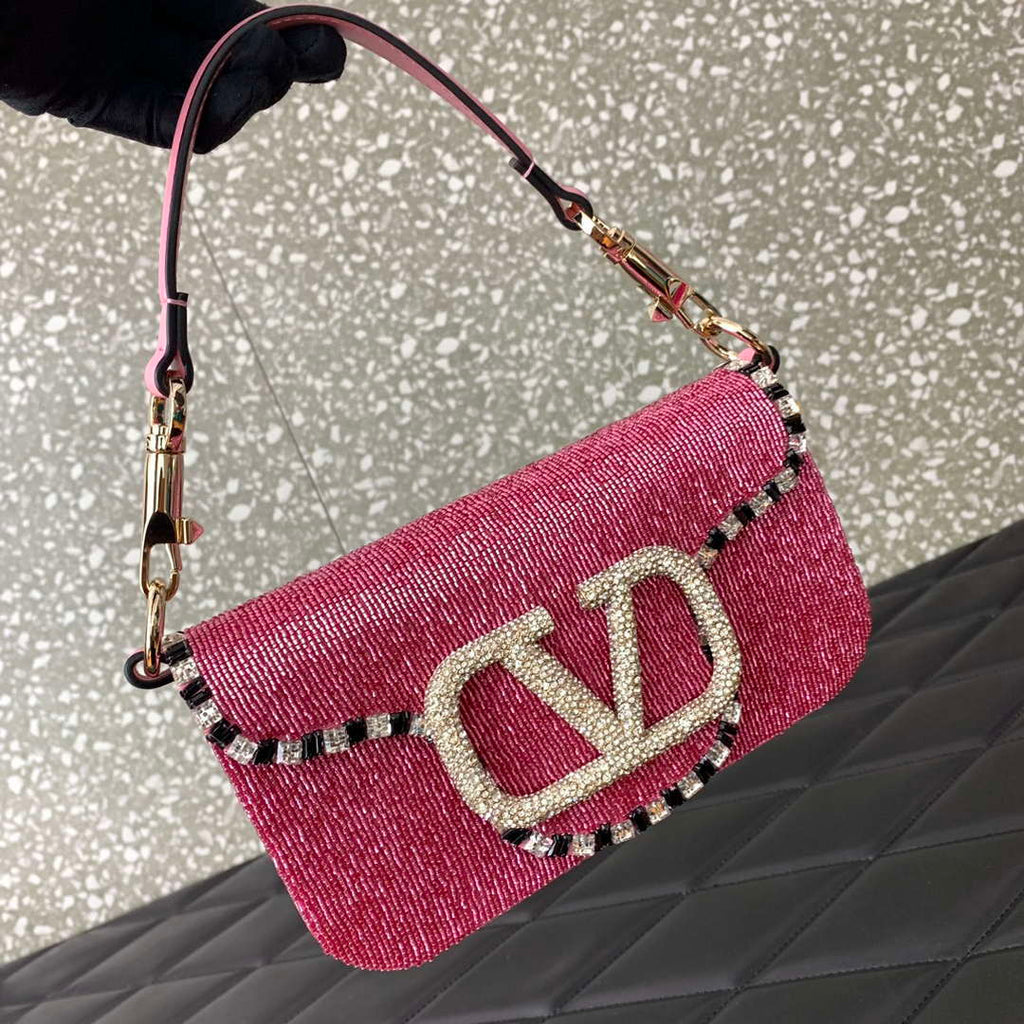 Valentino V3WCRYSTALSILVER Valentino Loc¨° Foldover Top Small Shoulder Bag Pink