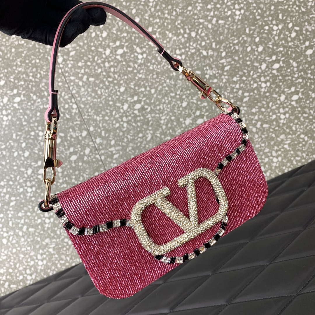 Valentino V3WCRYSTALSILVER Valentino Loc¨° Foldover Top Small Shoulder Bag Pink