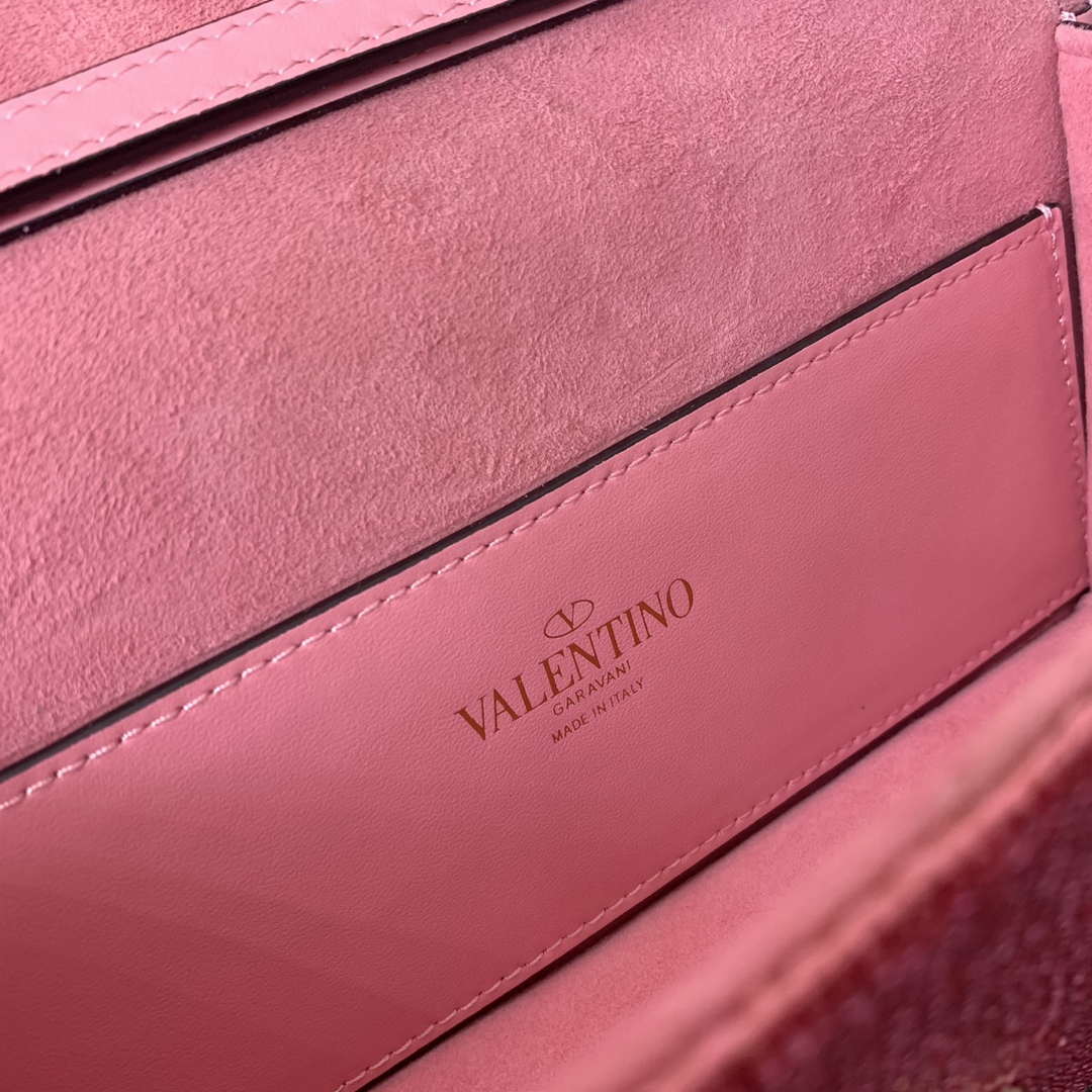 Valentino V3WCRYSTALSILVER Valentino Loc¨° Foldover Top Small Shoulder Bag Pink