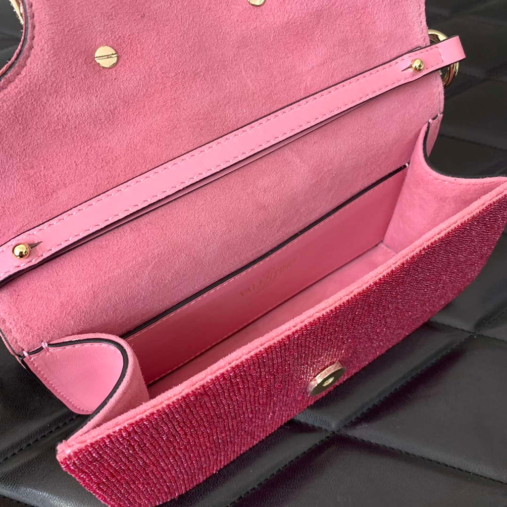 Valentino V3WCRYSTALSILVER Valentino Loc¨° Foldover Top Small Shoulder Bag Pink