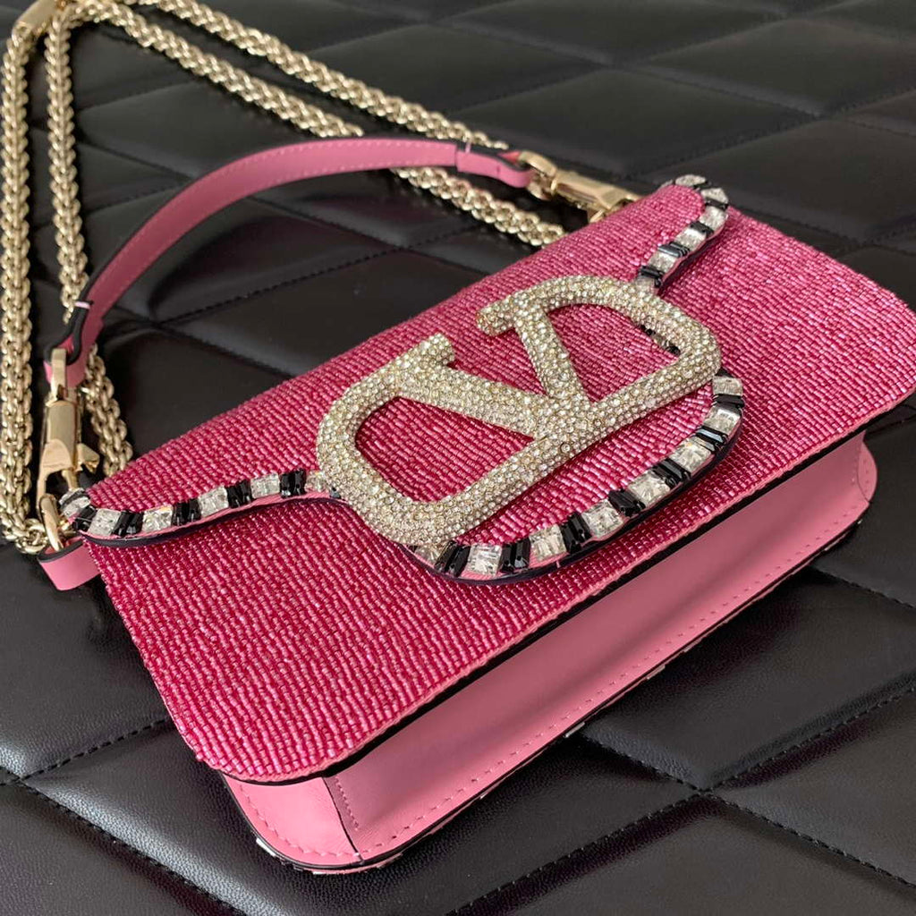 Valentino V3WCRYSTALSILVER Valentino Loc¨° Foldover Top Small Shoulder Bag Pink