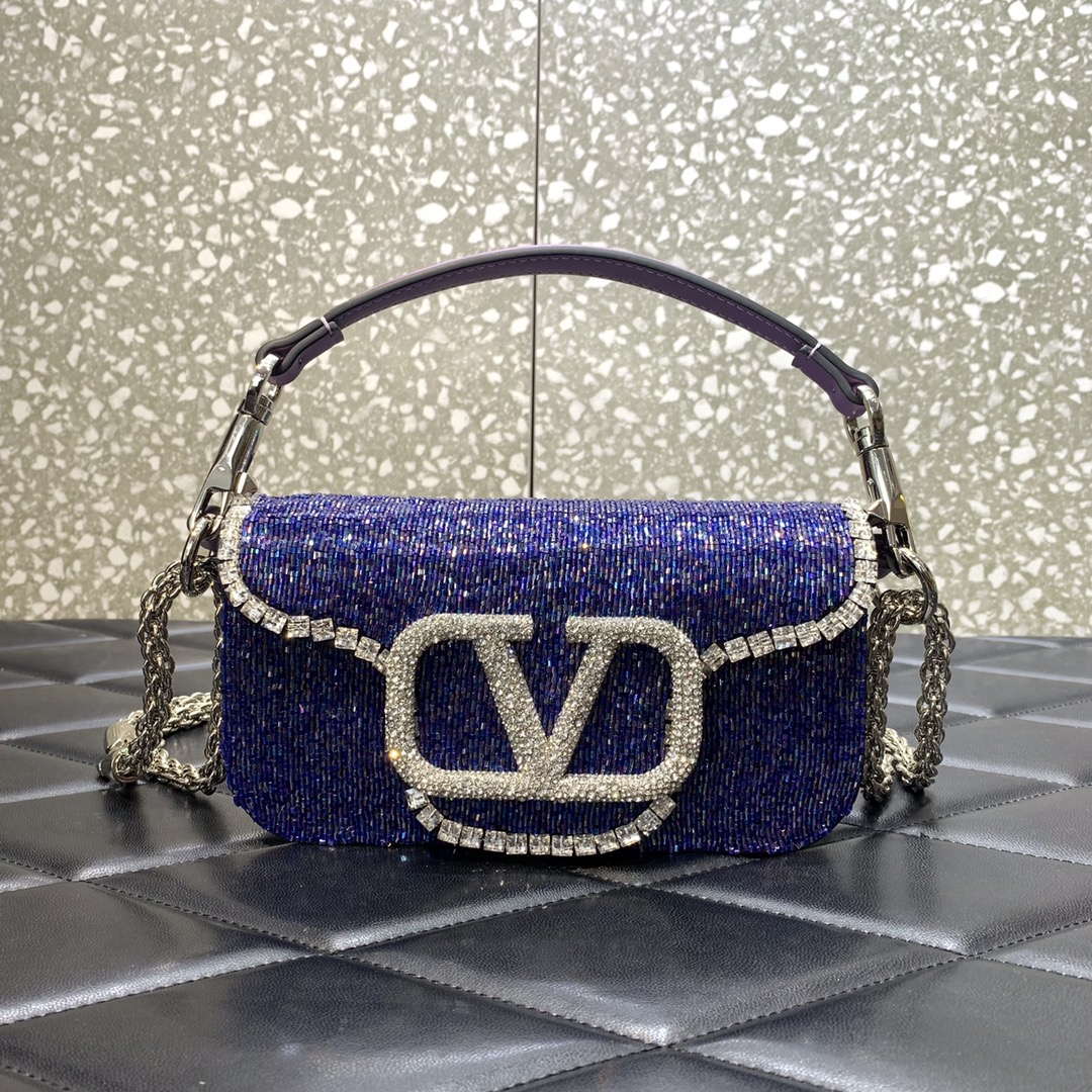 Valentino V3WCRYSTALSILVER Valentino Loc¨° Foldover Top Small Shoulder Bag Purple
