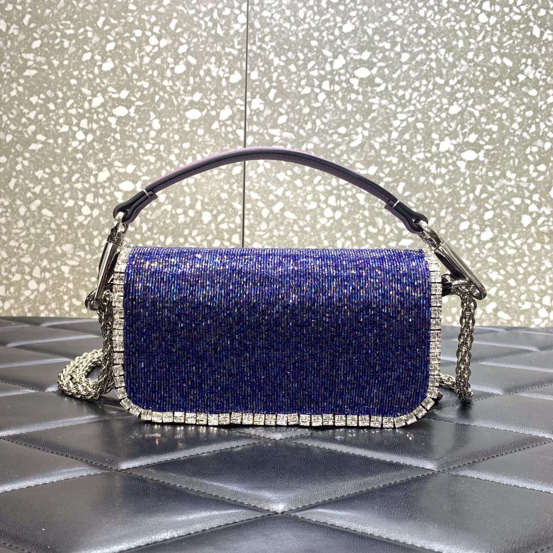 Valentino V3WCRYSTALSILVER Valentino Loc¨° Foldover Top Small Shoulder Bag Purple