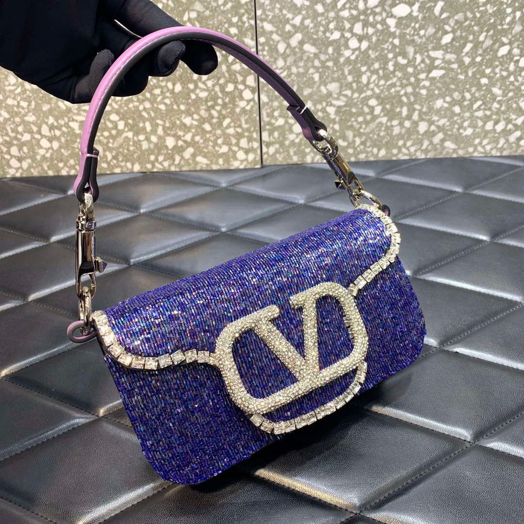 Valentino V3WCRYSTALSILVER Valentino Loc¨° Foldover Top Small Shoulder Bag Purple